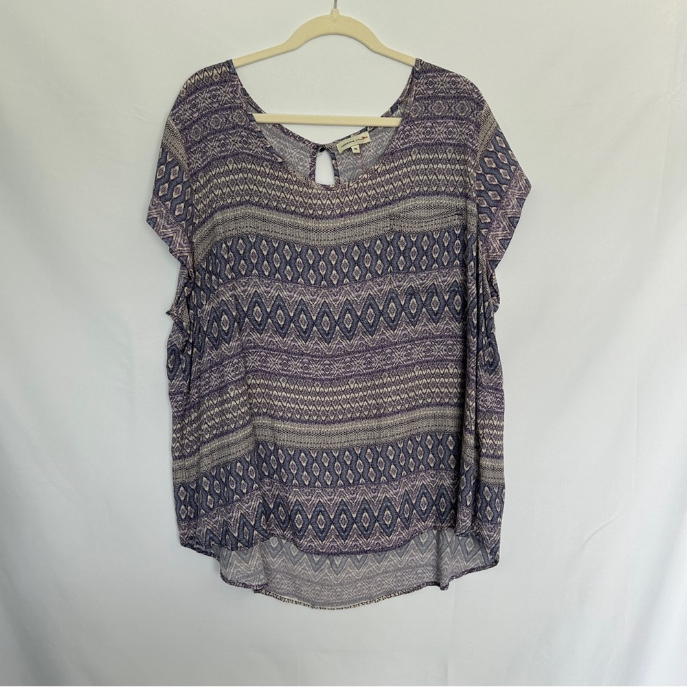 Adrienne‎ Vittadini Blue and Cream Boho patterned Top